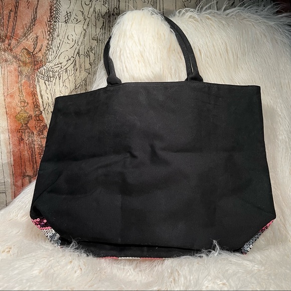 NEW VICTORIA’S SECRET Limited Edition Pink White Striped Sequin Large Tote Bag - Picture 3 of 3